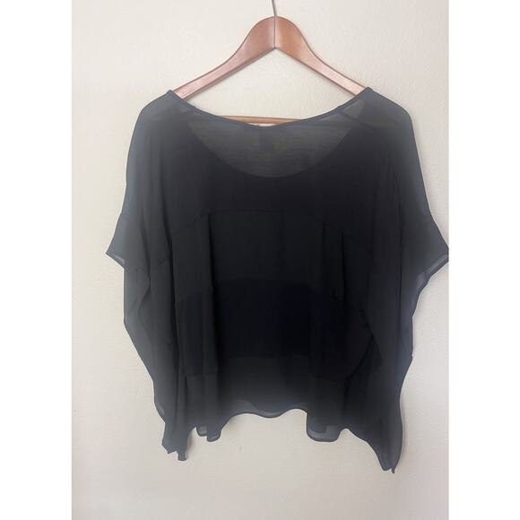 Love 21 Forever 21 Sheer Black Panel Poncho Top Sz Medium Black - Picture 5 of 9